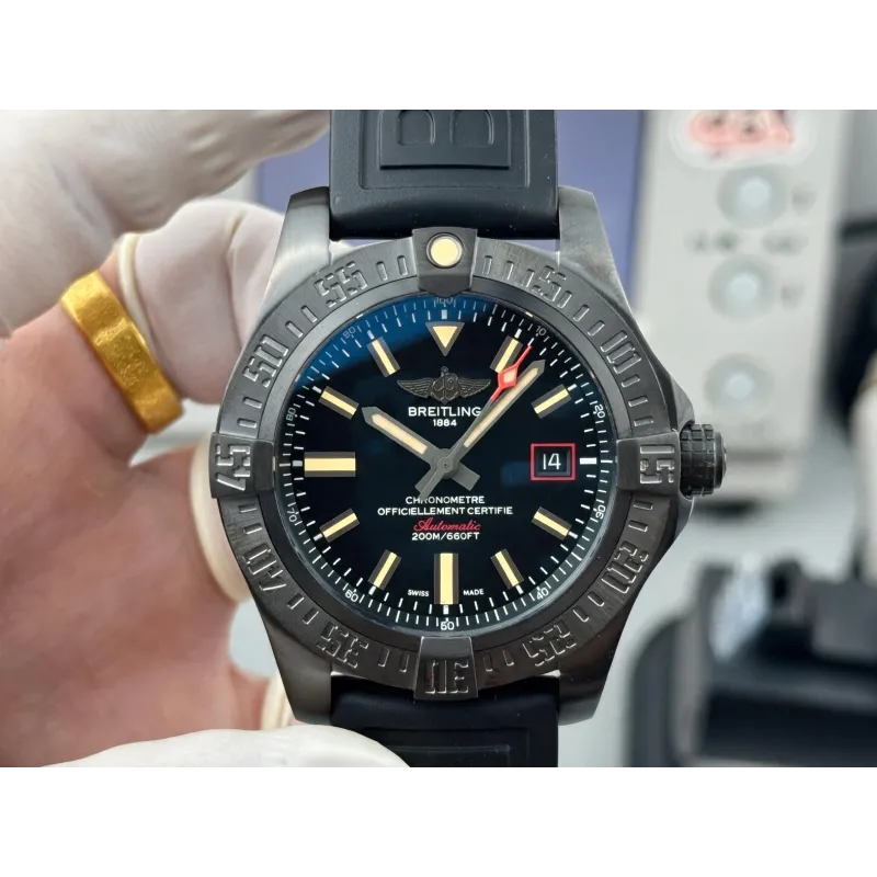 Breitling Avenger V1731010/BD12-155S Replica - Zwarte Wijzerplaat Geribbelde Lunette