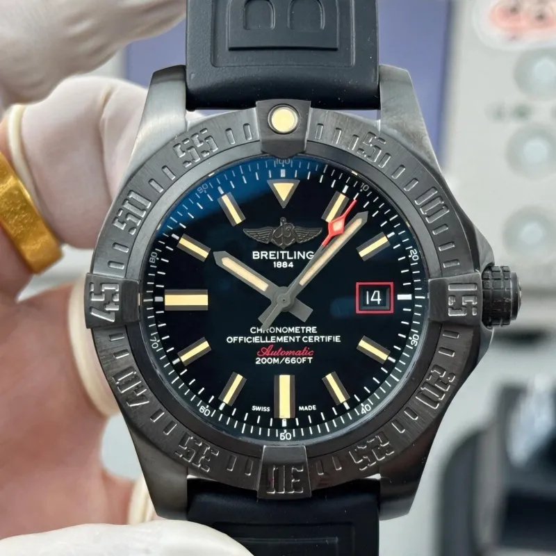 Breitling Avenger V1731010/BD12-155S Replica - Zwarte Wijzerplaat Geribbelde Lunette