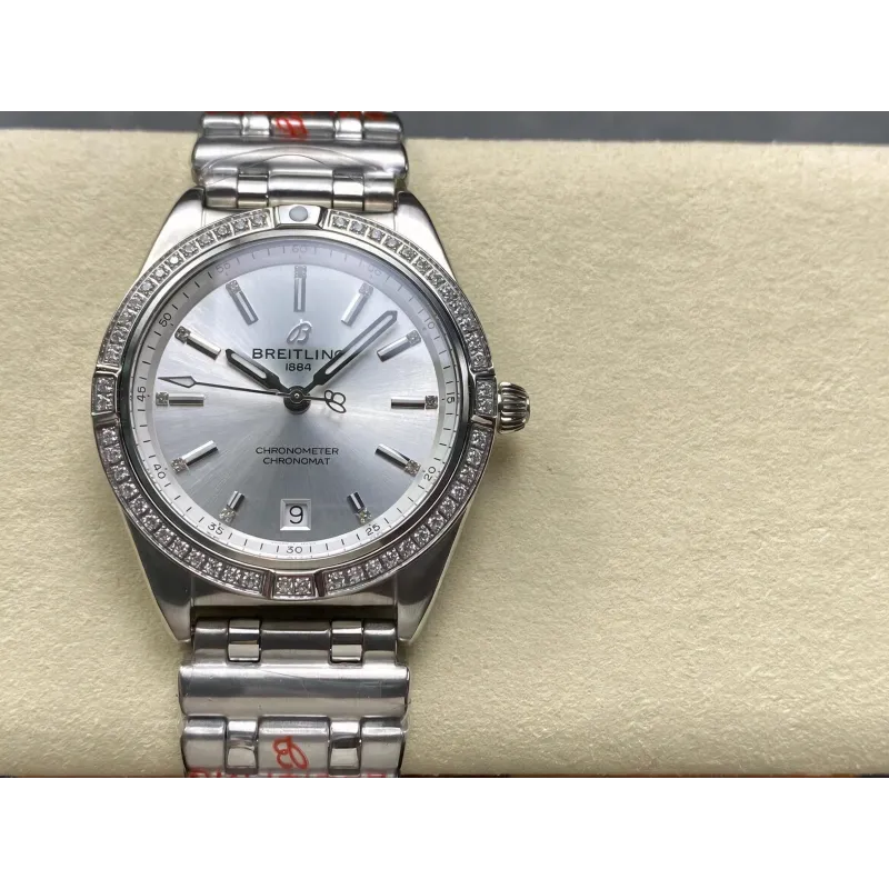 Breitling Chronomat Dames A10380591A1A1 Replica - Zilveren Wijzerplaat Geribbelde Lunette