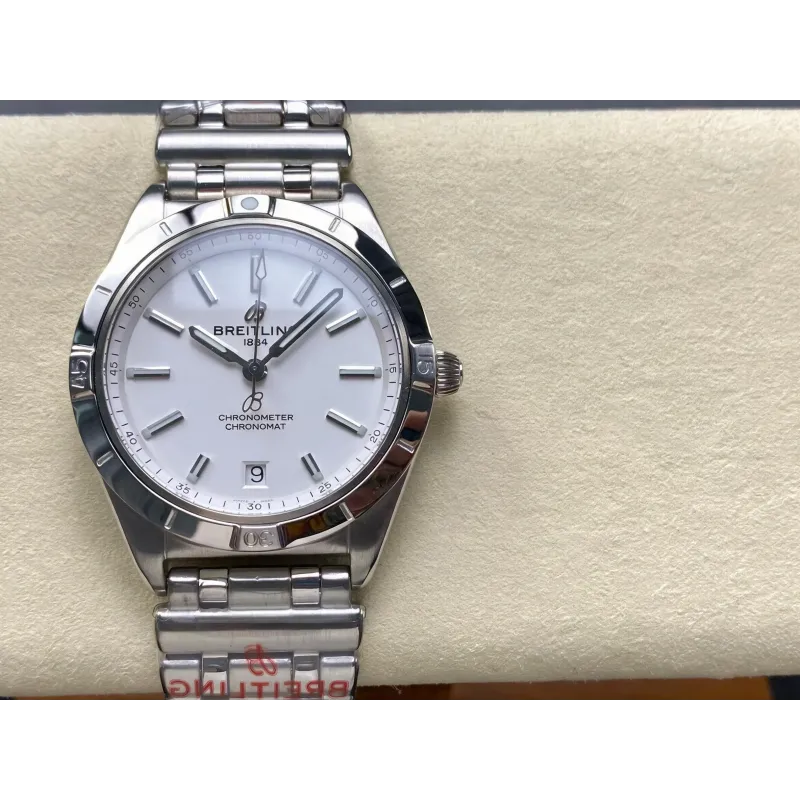 Breitling Chronomat Dames A10380101A3A1 Replica - Witte Wijzerplaat Geribbelde Lunette