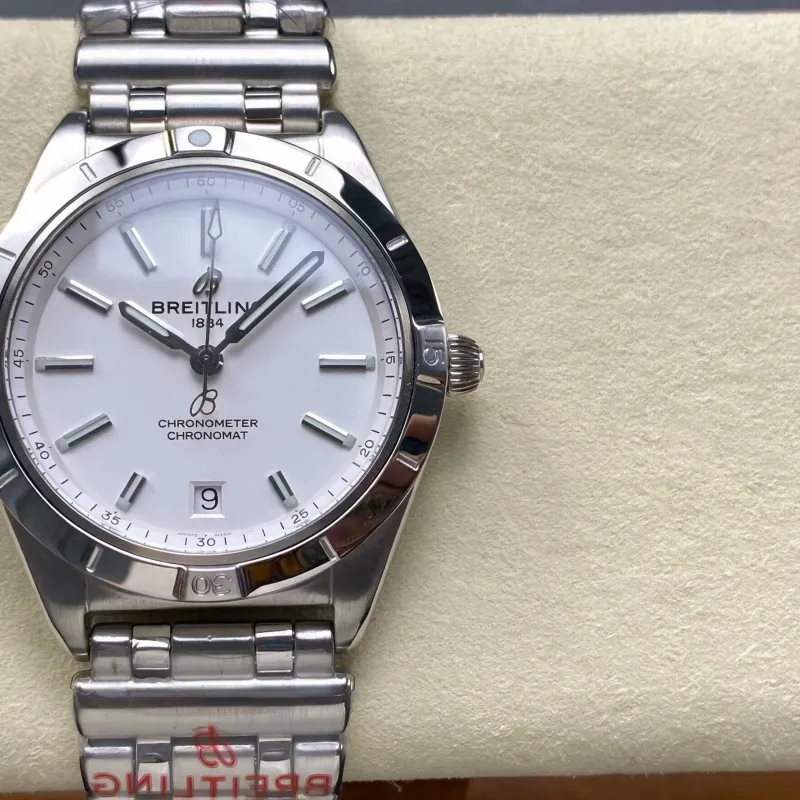 Breitling Chronomat Dames A10380101A3A1 Replica - Witte Wijzerplaat Geribbelde Lunette