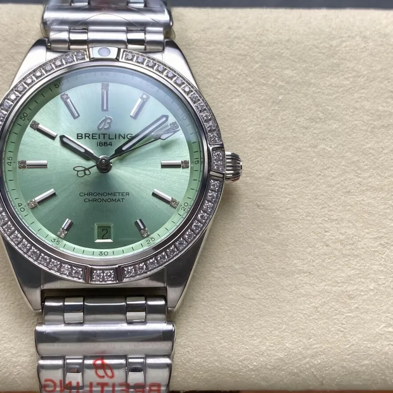 Breitling Chronomat Dames A10380591L1A1 Replica - Mintgroene Wijzerplaat Geribbelde Lunette