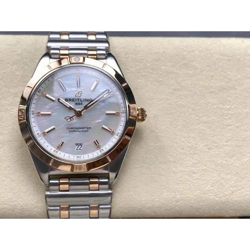 Breitling Chronomat Dames U10380101A2U1 Replica - Parelmoer Wijzerplaat Geribbelde Lunette