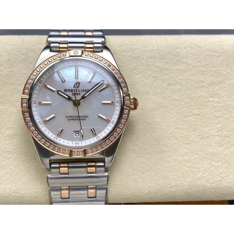 Breitling Chronomat Dames U10380591A2U1 Replica - Parelmoer Wijzerplaat Geribbelde Lunette