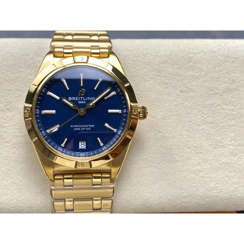 Breitling Chronomat Dames K103801A1C1K1 Replica - Blauwe Wijzerplaat Geribbelde Lunette