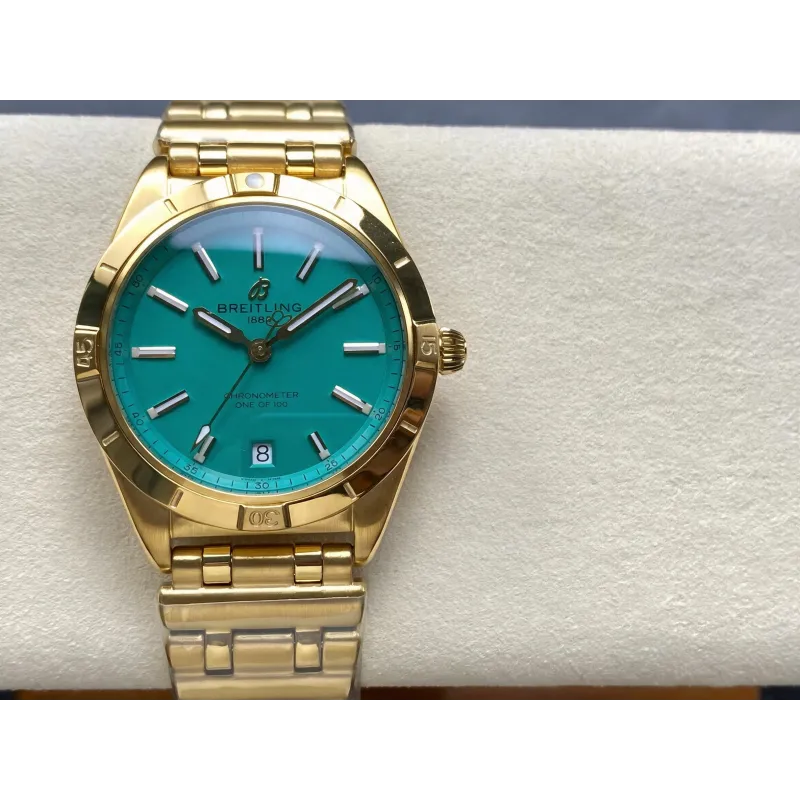 Breitling Chronomat Dames K103801A1L1K1 Replica - Groene Wijzerplaat Geribbelde Lunette