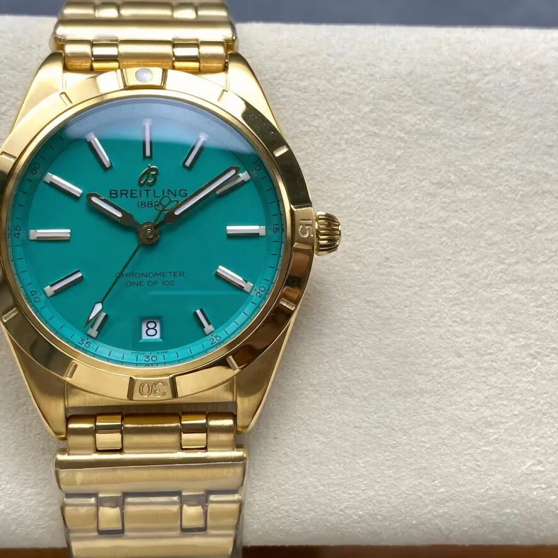 Breitling Chronomat Dames K103801A1L1K1 Replica - Groene Wijzerplaat Geribbelde Lunette