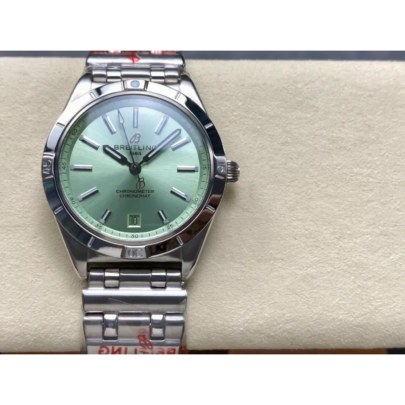 Breitling Chronomat Dames A10380101L1A1 Replica - Mintgroene Wijzerplaat Geribbelde Lunette