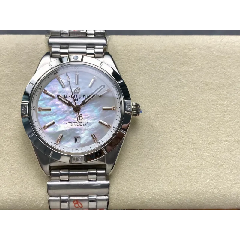 Breitling Chronomat Dames A10380101A4A1 Replica - Parelmoer Wijzerplaat Geribbelde Lunette