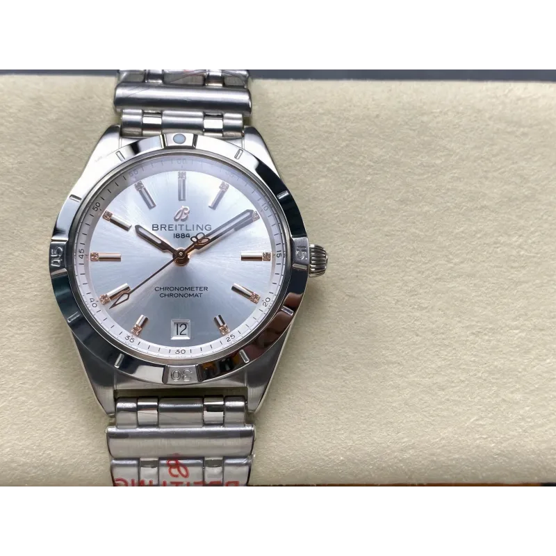 Breitling Chronomat Dames A10380101A2A1 Replica - Zilveren Wijzerplaat Geribbelde Lunette