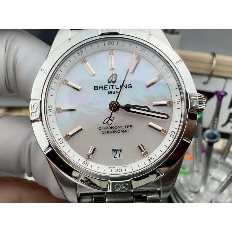Breitling Chronomat Dames A10380101A4A1 Replica - Parelmoer Wijzerplaat Geribbelde Lunette