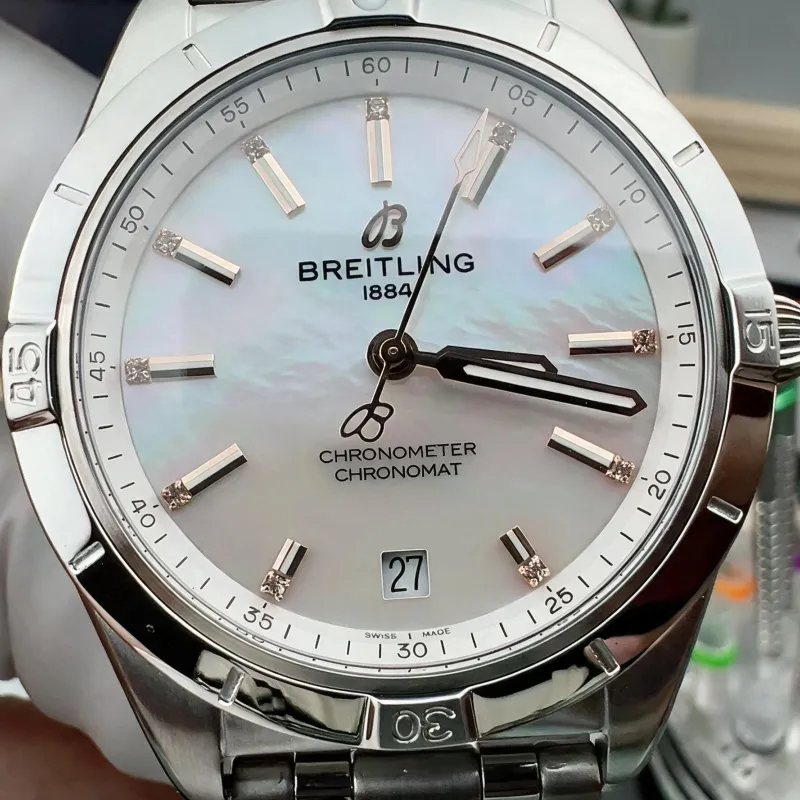 Breitling Chronomat Dames A10380101A4A1 Replica - Parelmoer Wijzerplaat Geribbelde Lunette