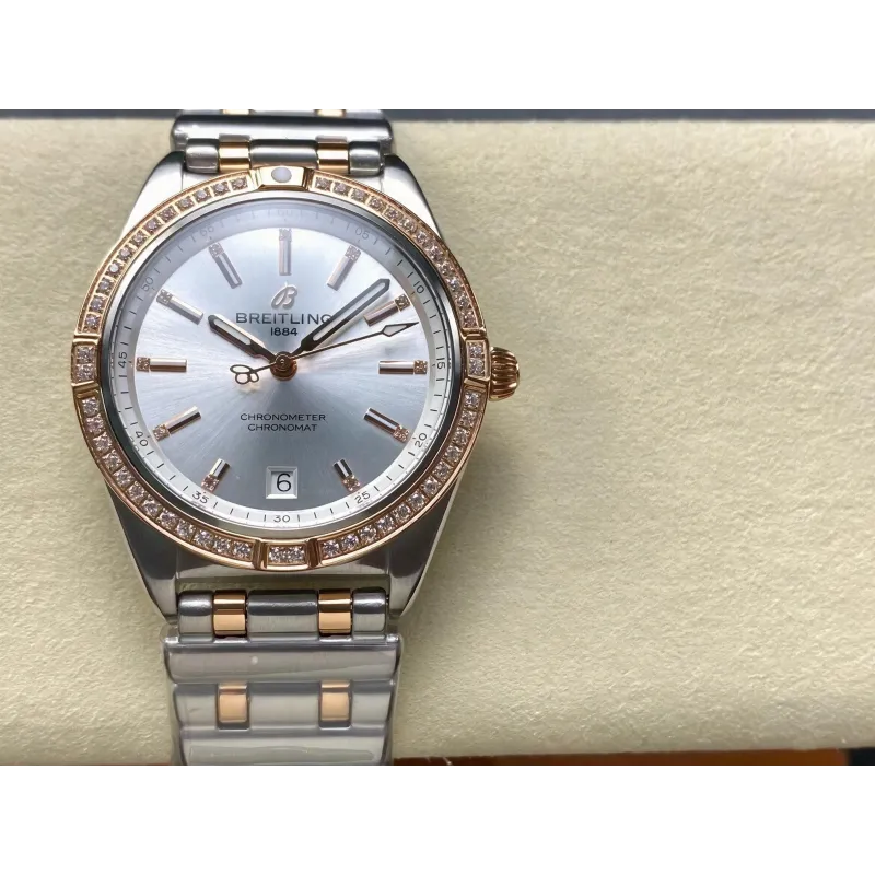 Breitling Chronomat Dames U10380591A1U1 Replica - Zilveren Wijzerplaat Geribbelde Lunette