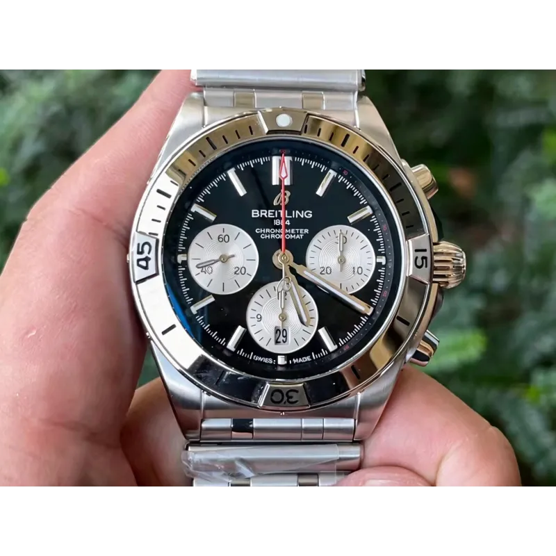Breitling Chronomat AB0134101B1A1 Replica - Zwarte Wijzerplaat Geribbelde Lunette