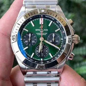 Breitling Chronomat AB0134101L2A1 Replica - Groene Wijzerplaat Geribbelde Lunette
