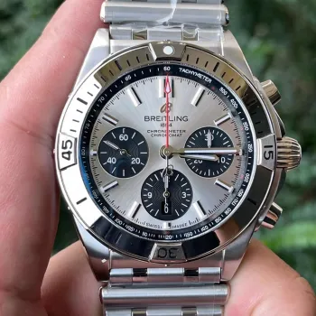 Breitling Chronomat AB0134101K1A1 Replica - Zilveren Wijzerplaat Geribbelde Lunette