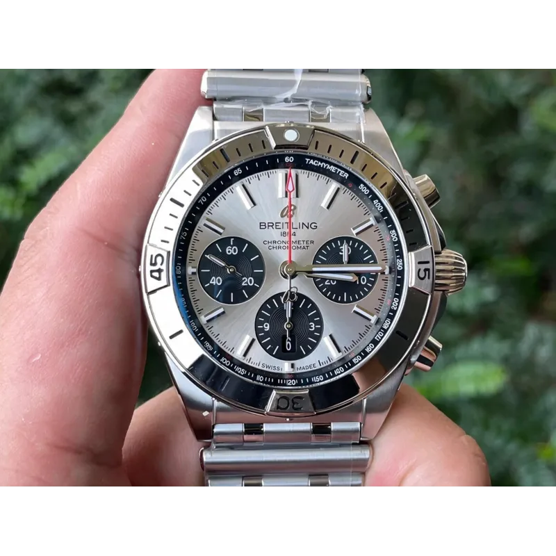 Breitling Chronomat AB0134101K1A1 Replica - Zilveren Wijzerplaat Geribbelde Lunette