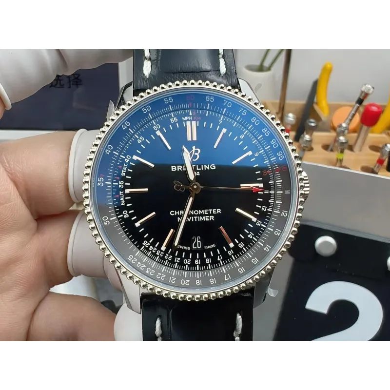 Breitling Navitimer A17326211B1P2 Replica - Zwarte Wijzerplaat Geribbelde Lunette