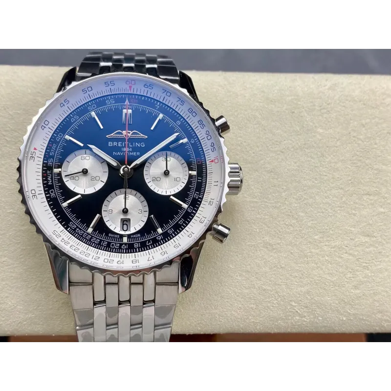 Breitling Navitimer AB0138211B1A1 Replica - Zwarte Wijzerplaat Geribbelde Lunette