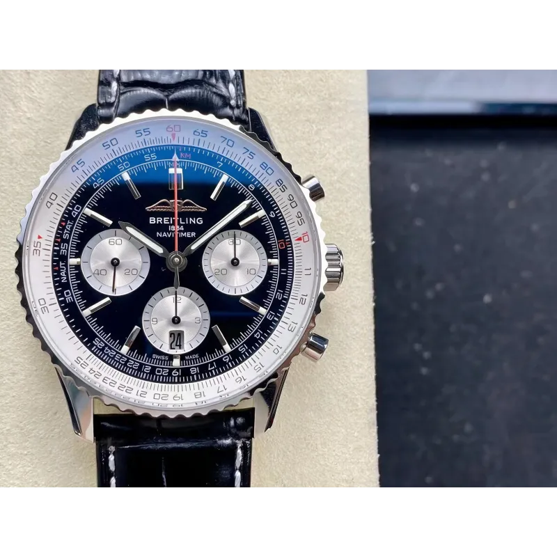 Breitling Navitimer AB0137211B1P1 Replica - Zwarte Wijzerplaat Geribbelde Lunette