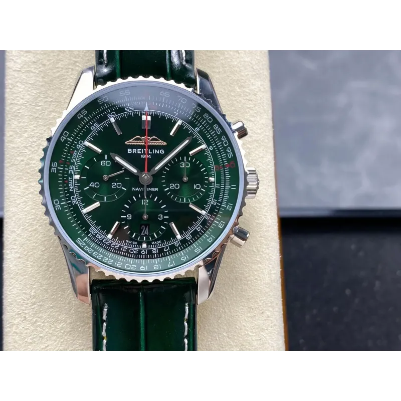 Breitling Navitimer AB01382B1L1P1 Replica - Groene Wijzerplaat Geribbelde Lunette