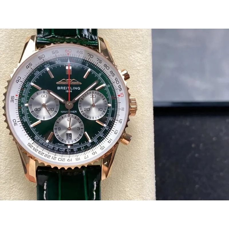Breitling Navitimer RB01384A1L1P1 Replica - Groene Wijzerplaat Geribbelde Lunette