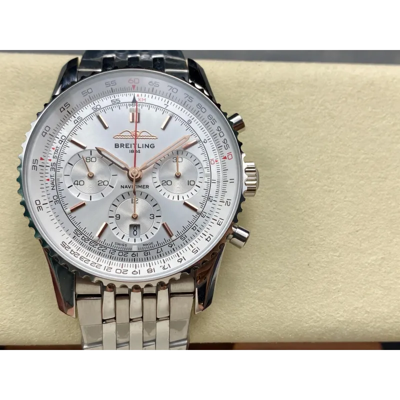 Breitling Navitimer AB0139211G1A1 Replica - Zilveren Wijzerplaat Geribbelde Lunette
