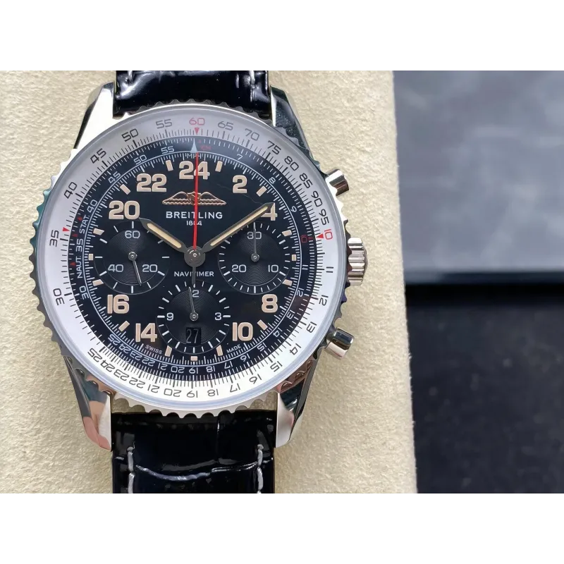 Breitling Navitimer PB02301A1B1P1 Replica - Zwarte Wijzerplaat Geribbelde Lunette