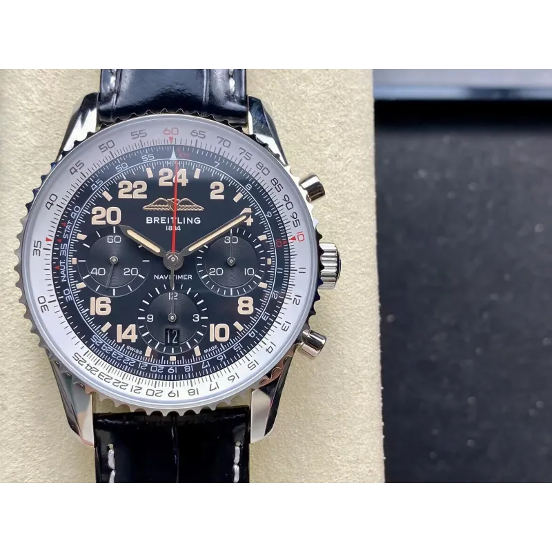Breitling Navitimer PB02301A1B1P1 Replica - Zwarte Wijzerplaat Geribbelde Lunette