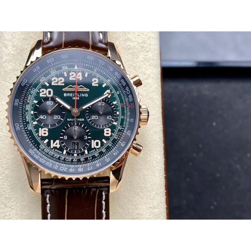 Breitling Navitimer RB12302A1L1P1 Replica - Groene Wijzerplaat Geribbelde Lunette