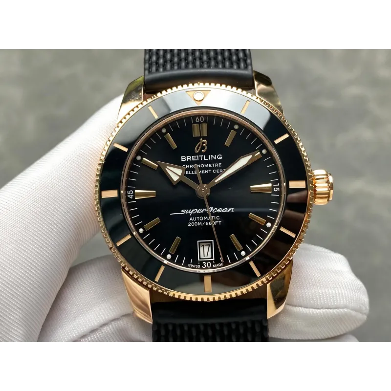 Breitling Superocean Heritage RB2010121B1S1 Replica - Zwarte Wijzerplaat Geribbelde Lunette