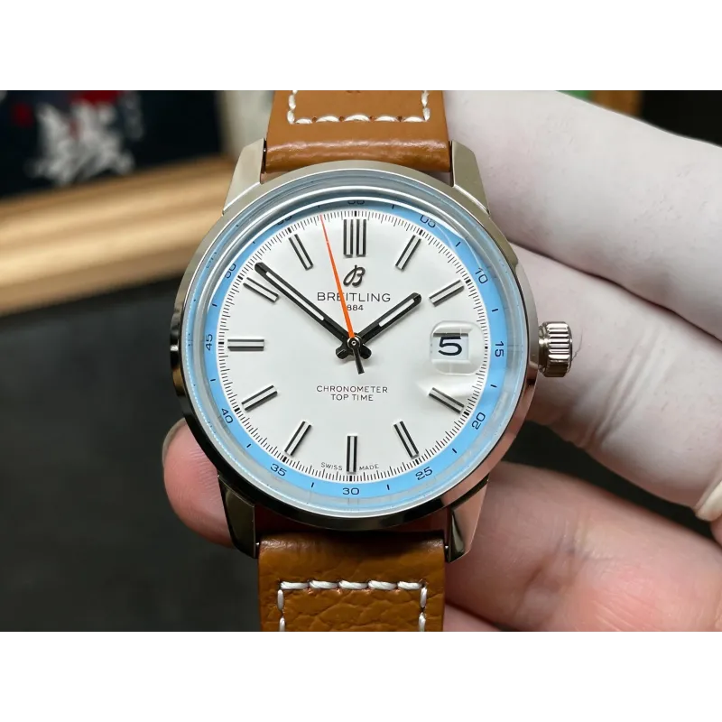 Breitling Top Time Automatic AB3113281A1X1 Replica - Witte Wijzerplaat Leren Band