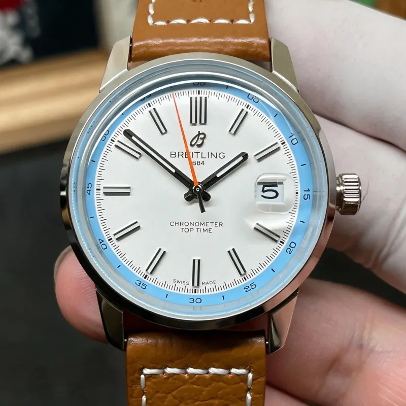 Breitling Top Time Automatic AB3113281A1X1 Replica - Witte Wijzerplaat Leren Band