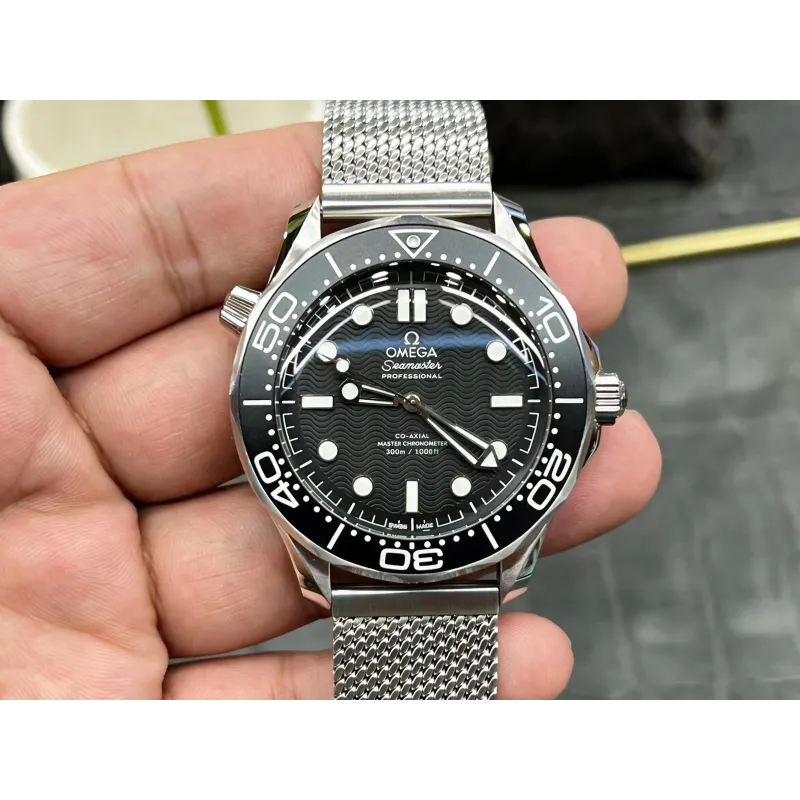 Omega Seamaster 210.30.42.20.01.010 Replica - Zwarte Wijzerplaat Geribbelde Lunette