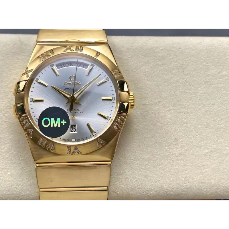 Omega Constellation 123.55.38.22.02.002 Replica - Zilveren Wijzerplaat Geribbelde Lunette