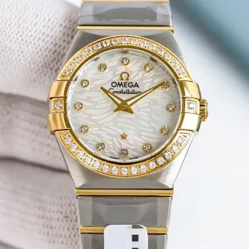 Omega Constellation Dames 123.25.27.20.55.007 Replica - Parelmoer Wijzerplaat Geribbelde Lunette