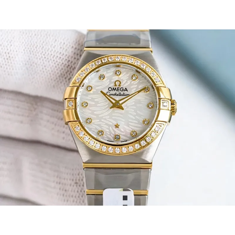 Omega Constellation Dames 123.25.27.20.55.007 Replica - Parelmoer Wijzerplaat Geribbelde Lunette
