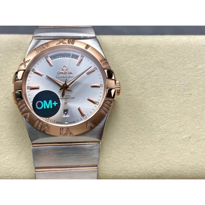 Omega Constellation 123.25.38.22.02.001 Replica - Zilveren Wijzerplaat Geribbelde Lunette