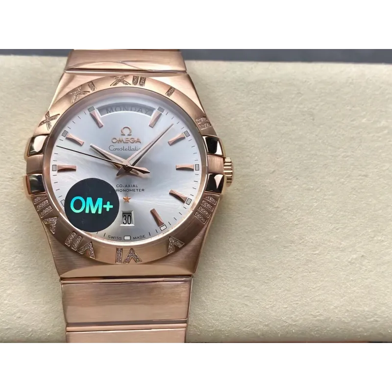 Omega Constellation 123.55.38.22.02.001 Replica - Zilveren Wijzerplaat Geribbelde Lunette