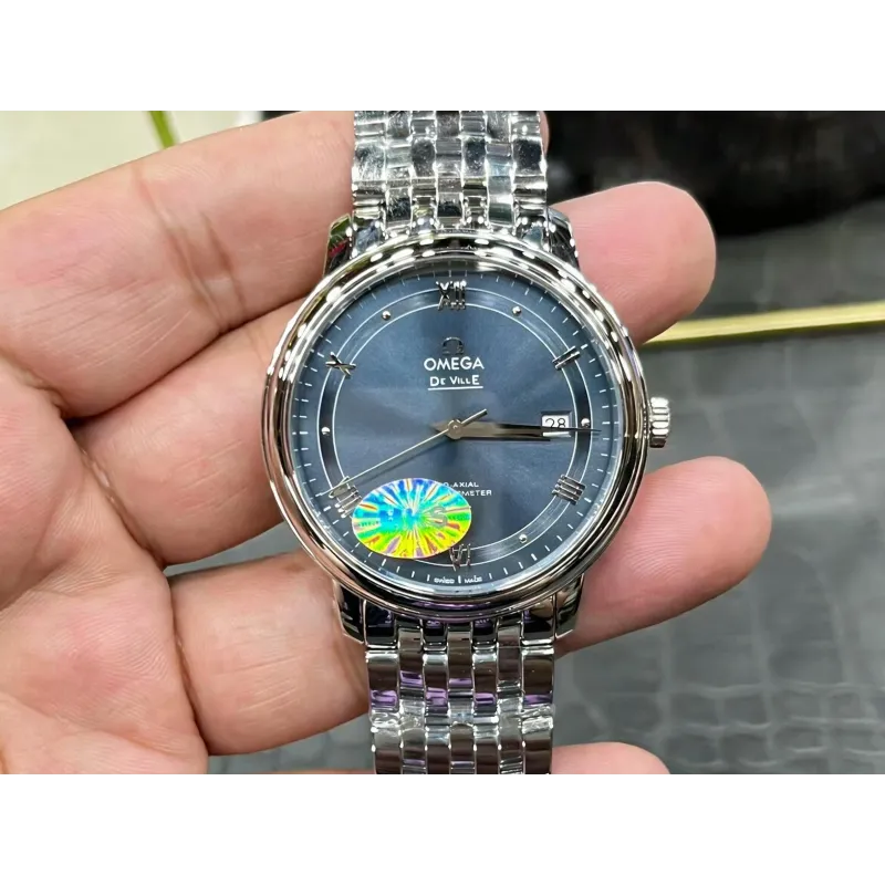 Omega De Ville 424.10.40.20.03.002 Replica - Blauwe Wijzerplaat Roestvrij Staal