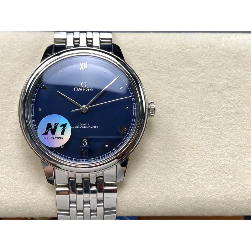 Omega De Ville 434.10.40.20.03.001 Replica - Blauwe Wijzerplaat Roestvrij Staal