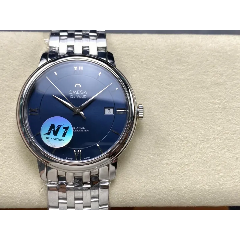 Omega De Ville 424.10.40.20.03.001 Replica - Blauwe Wijzerplaat Roestvrij Staal