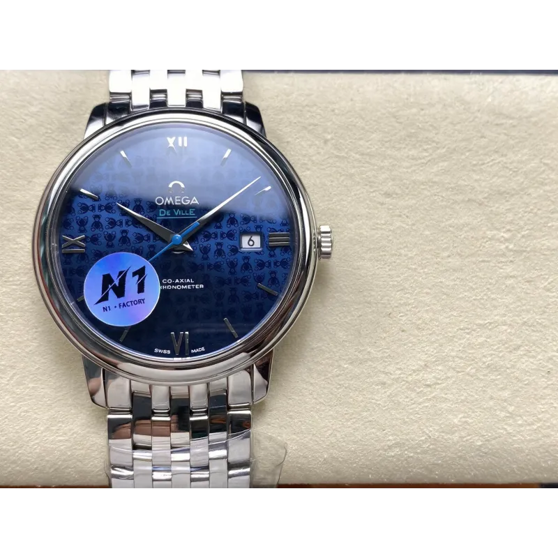 Omega De Ville 424.10.40.20.03.003 Replica - Blauwe Wijzerplaat Roestvrij Staal