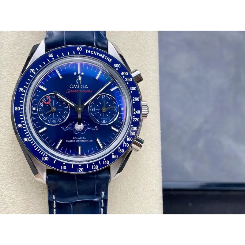 Omega Speedmaster Moonwatch 304.33.44.52.03.001 Replica - Blauwe Wijzerplaat Leren Band