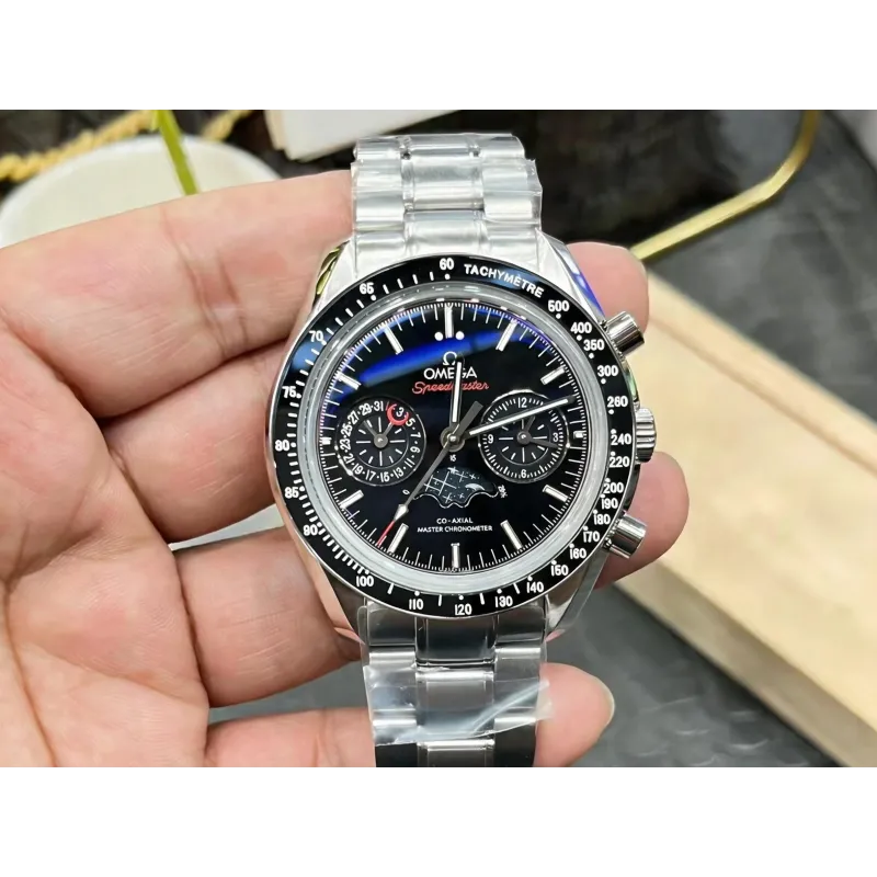 Omega Speedmaster Moonphase 304.30.44.52.01.001 Replica - Zwarte Wijzerplaat Roestvrij Staal
