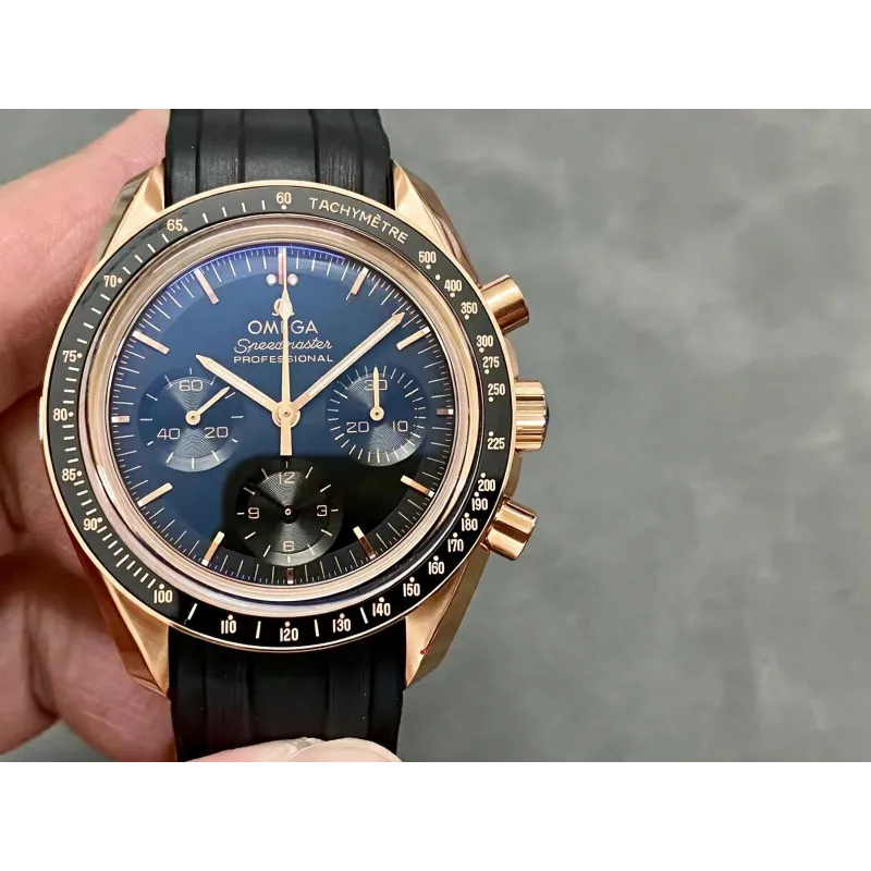 Omega Speedmaster 310.63.42.50.01.001 (RUBBER STRAP) Replica - Zwarte Wijzerplaat Rosegoud