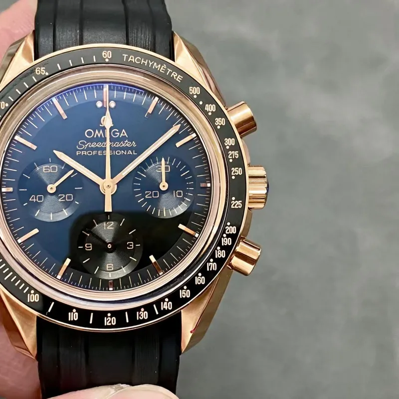 Omega Speedmaster 310.63.42.50.01.001 (RUBBER STRAP) Replica - Zwarte Wijzerplaat Rosegoud