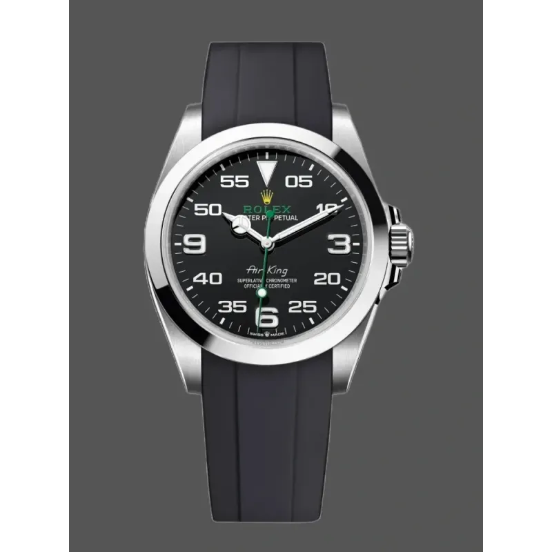 Rolex Air-King 126900 Replica - Zwarte Wijzerplaat Rubberen Band