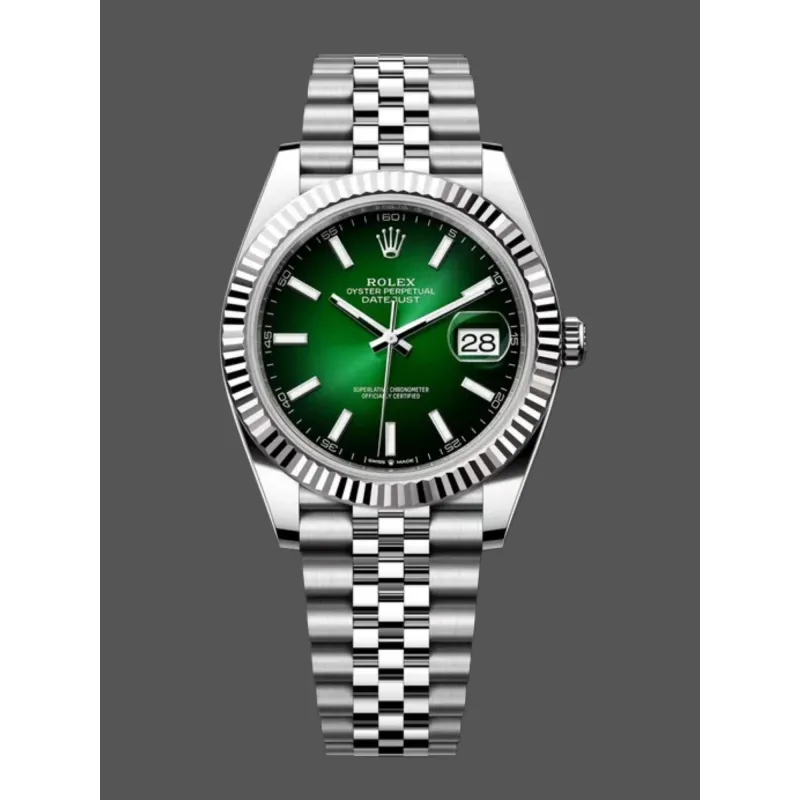 Rolex Datejust Wimbledon 126334 Replica - Groene Wijzerplaat Geribbelde Lunette