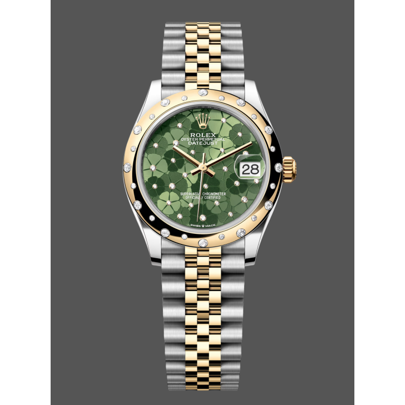 Rolex Datejust Dames 278343RBR Replica - Olijfgroene Wijzerplaat Diamanten Lunette